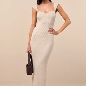 Lulus Chiara Beige Ribbed Midi Dress - NWT